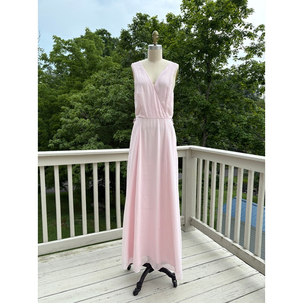 ModCloth Pastel Pink Maxi Dress 6 Chiffon V-Neck Sleeveless Formal Romantic Gown